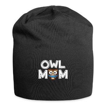 Owl Mom Mother's Day Gift Owl Mom Ladies - Jersey Beanie - black - Front