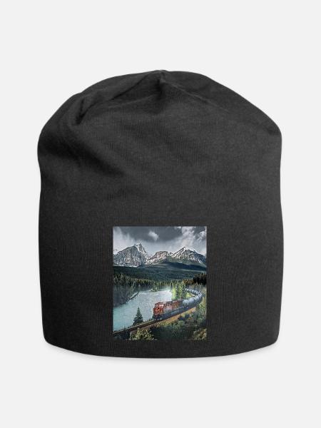 Zugfahrt durch Berglandschaften, Kanada - Jersey-Beanie - Schwarz