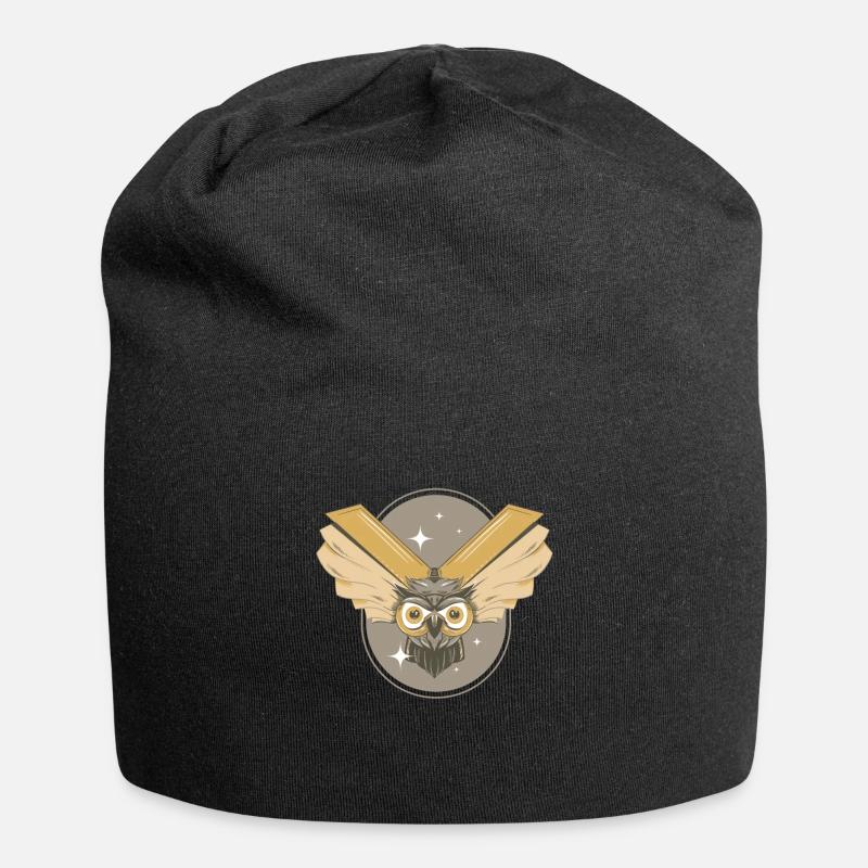 Buch Eule Vogel Bücher Lesen - Jersey-Beanie - Schwarz