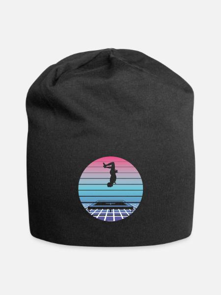 Trampolin Springen Sprung Vaporwave Retro Geschenk - Jersey-Beanie - Schwarz