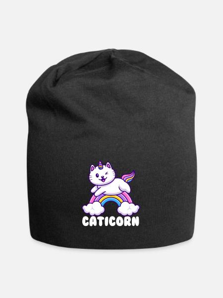 Caticorn Regenbogen - Jersey-Beanie - Schwarz