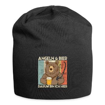 Angeln und Bier darum bin ich hier Angler Spruch - Jersey-Beanie - Schwarz - Vorne