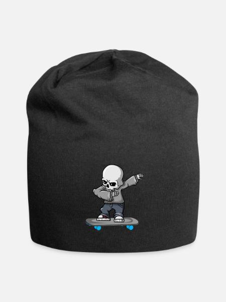 Dabbing skeleton skateboard Halloween skater - Jersey Beanie - black