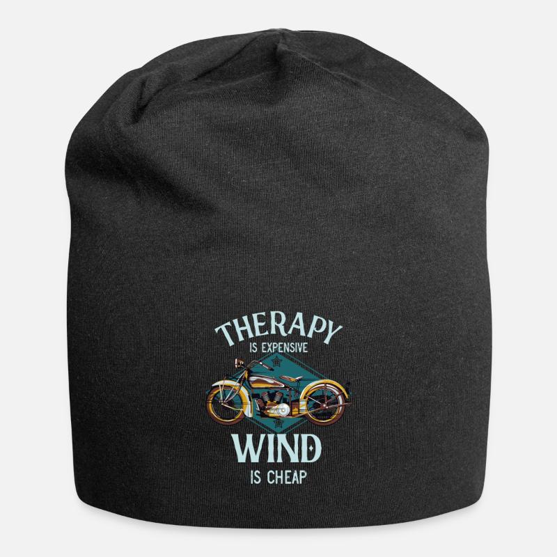 Motorcycle therapy wind vintage biker gift - Jersey Beanie - black