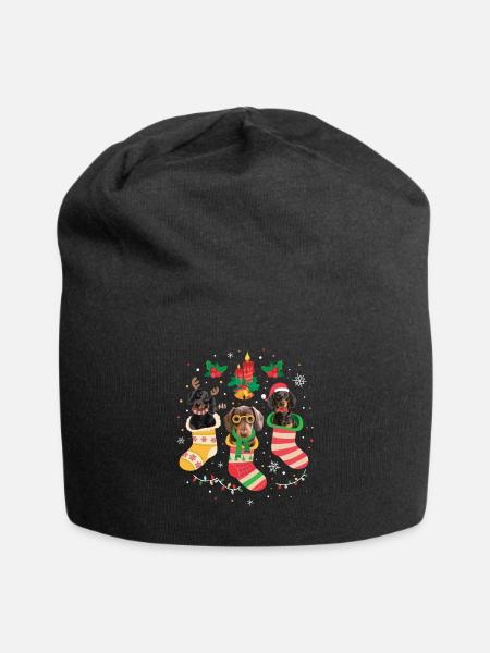 Dackel Weihnachten - Jersey-Beanie - Schwarz