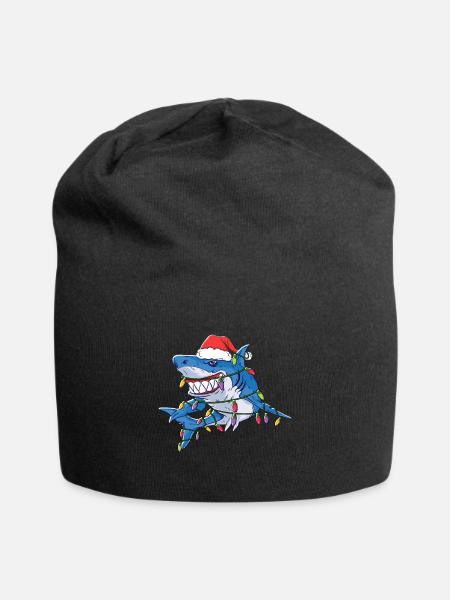 Santa Shark Christmas Lights - Bonnet en jersey - noir