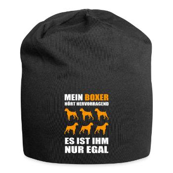 Deutscher Boxer Geschenk mein Boxer hört - Jersey-Beanie - Schwarz - Vorne