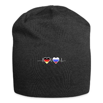 Deutschland Russland Flaggen Herzschlag Geschenk - Jersey-Beanie - Anthrazit - Vorne