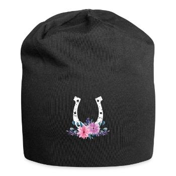 Cheval amant floral cadeau mignon fer à cheval en fleurs - Bonnet en jersey - noir - Devant