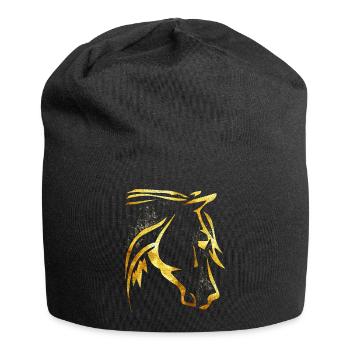 Équitation - Cavalier - Tête de cheval - Cheval d’or - Bonnet en jersey - noir - Devant