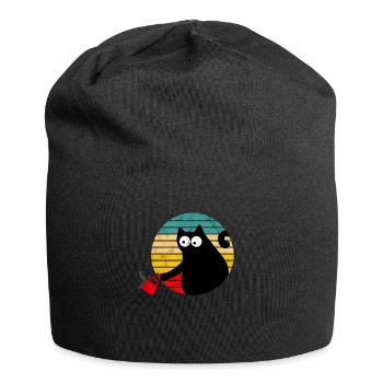 Freche Kaffee Katze - Vintage - Jersey-Beanie - Schwarz - Vorne