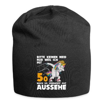 50. Geburtstag 50 Jahre Einhorn mit Rollator Stock - Jersey-Beanie - Schwarz - Vorne