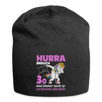 30. Geburtstag 30 Jahre Einhorn mit Rollator Stock - Jersey-Beanie - Schwarz - Vorne