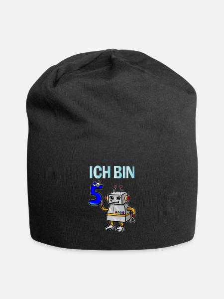 Lustiges Ich bin 5 Roboter Kindergeburtstag - Jersey-Beanie - Schwarz