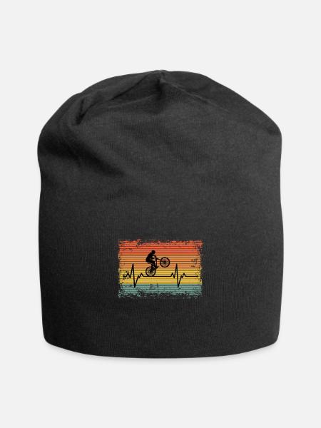 Vintage Herzschlag Radfahren Geschenkidee - Jersey-Beanie - Schwarz