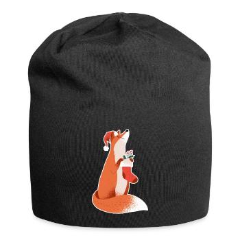 Fox Santa Hat Christmas Fox Ladies - Jersey Beanie - black - Front