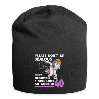 40th birthday 40 years unicorn with rollator stick - Jersey Beanie - black - Front