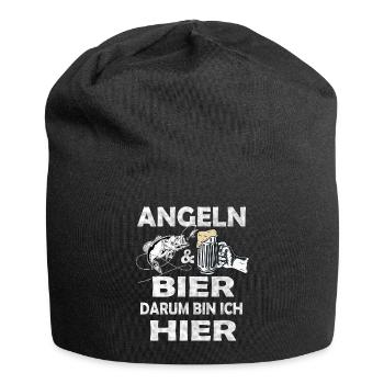 Angeln und Bier Darum bin ich hier. - Jersey-Beanie - Schwarz - Vorne