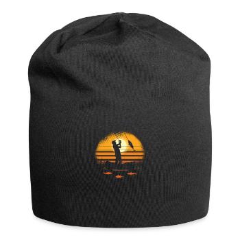 Fishing fishing rod fisher boat fishing angler - Jersey Beanie - black - Front