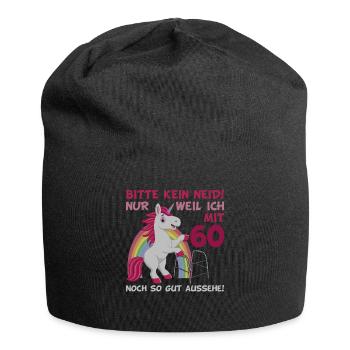 60. Geburtstag 60 Jahre Einhorn mit Rollator Stock - Jersey-Beanie - Schwarz - Vorne