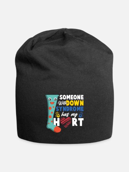 Down Syndrome Sock Heart Love Gift - Jersey Beanie - black