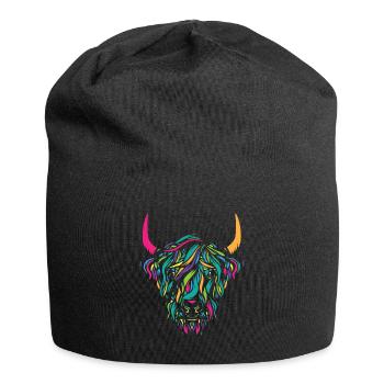 Cadeau d'amant de vache coloré à imprimé animal de vache des Highlands - Bonnet en jersey - noir - Devant