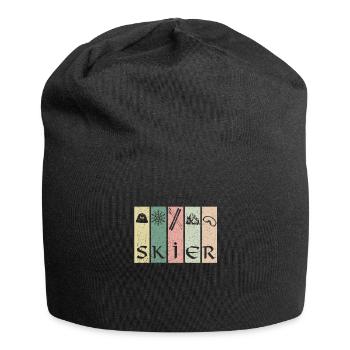 Ski de poudreuse skieur après-ski cadeau - Bonnet en jersey - noir - Devant