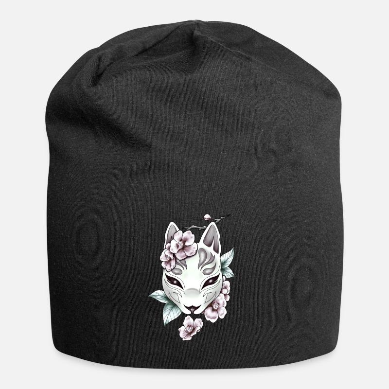 Kitsune Tribal Retro Anime Vintage Orchidee Fuchs - Jersey-Beanie - Schwarz