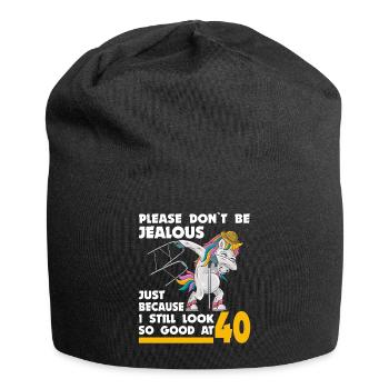 40th birthday 40 years unicorn with rollator stick - Jersey Beanie - black - Front