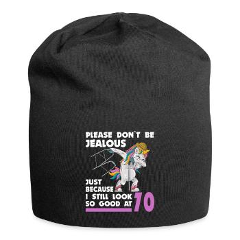70th birthday 70 years unicorn with rollator stick - Jersey Beanie - black - Front