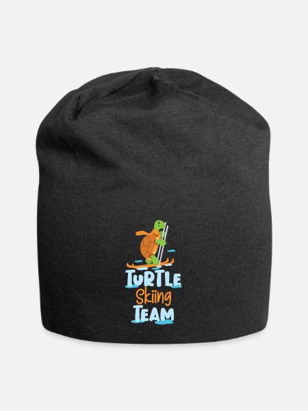Schildkröte Ski Skifahren Skiurlaub Geschenk - Jersey-Beanie - Schwarz