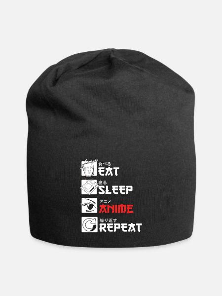 Eat Sleep Anime Repeatr Kids Funny Japon - Bonnet en jersey - noir