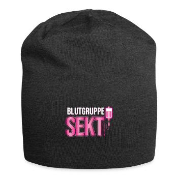 Blood group sparkling wine Funny gift for sparkling wine drinkers - Jersey Beanie - charcoal grey - Front