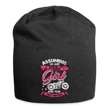 Motorbike girl biker woman motorsport chopper - Jersey Beanie - black - Front