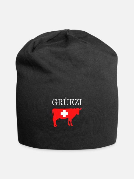 Grüezi Schweiz Flagge Schweizerdeutsch Geschenk - Jersey-Beanie - Schwarz