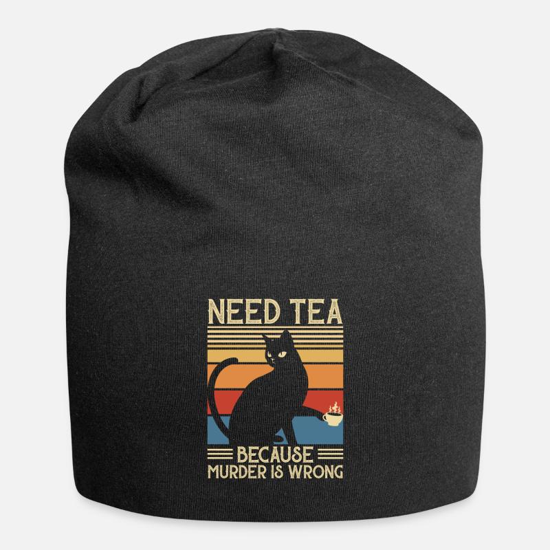 Need Tea Murder Cat - Jersey Beanie - black