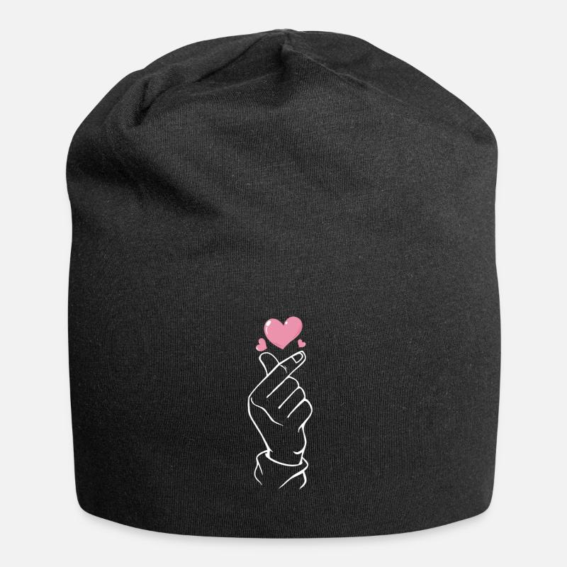 K-Pop Finger Herz - Jersey-Beanie - Schwarz