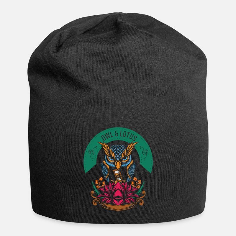 Lotus Eule Garten Geschenk - Jersey-Beanie - Schwarz