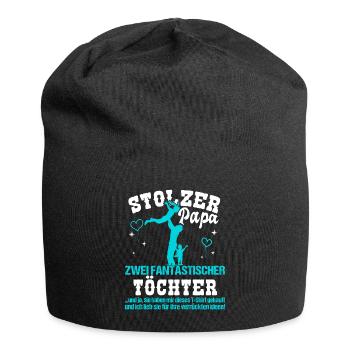 Herren Stolzer Papa zwei Töchter - Jersey-Beanie - Schwarz - Vorne