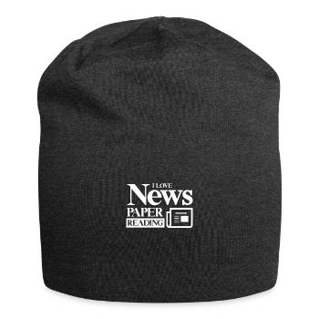 I love reading newspaper magazine readers - Jersey Beanie - charcoal grey - Front