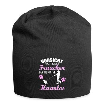 Vorsicht Vor Dem Frauchen Der Hund Ist Harmlos - Jersey-Beanie - Schwarz - Vorne