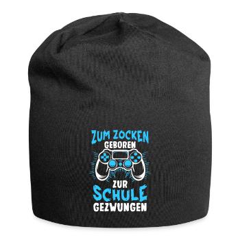 Gamer Zum Zocken Geboren Zur Schule Gezwungen - Jersey-Beanie - Schwarz - Vorne