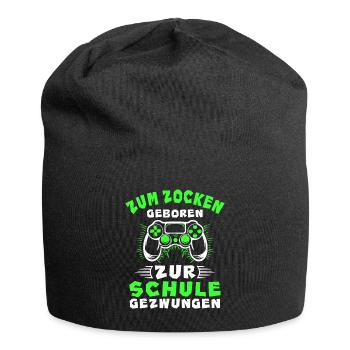 Gamer Zum Zocken Geboren Zur Schule Gezwungen - Jersey-Beanie - Schwarz - Vorne