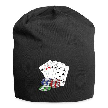 Poker Pokerkarten pokern Pokerface Kartenspiel - Jersey-Beanie - Schwarz - Vorne