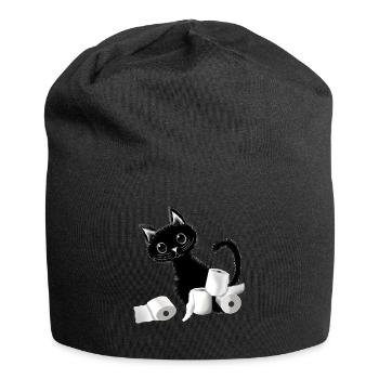 Katze schwarzer Kater Toilettenpapier Design - Jersey-Beanie - Schwarz - Vorne
