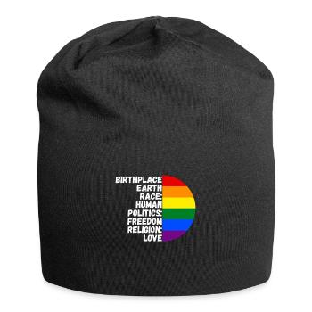 Geburtsort Religion Liebe Freiheit Leben Menschen - Jersey-Beanie - Schwarz - Vorne