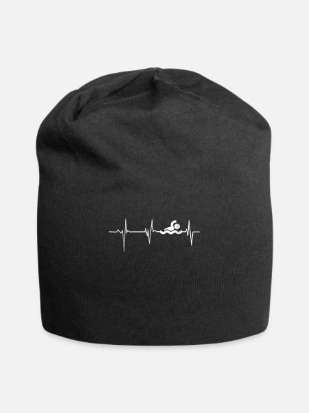 Heartbeat Swimming Funny Swimming - Jersey Beanie - black