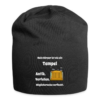 Mein Körper ist ein Tempel ,lustiger Spruch - Jersey-Beanie - Schwarz - Vorne