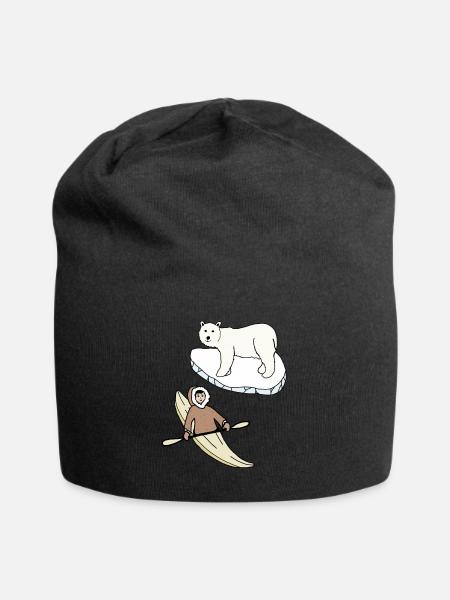 Enfant esquimau dans un kayak et ours polaire - Bonnet en jersey - noir