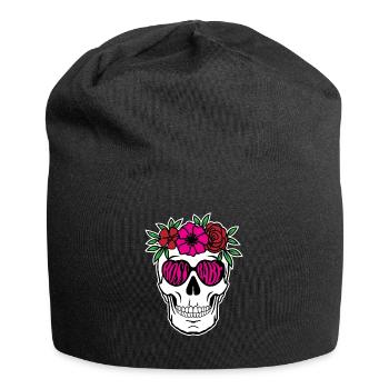 Boss Babe Cool Lady Skull skull flowers - Jersey Beanie - black - Front